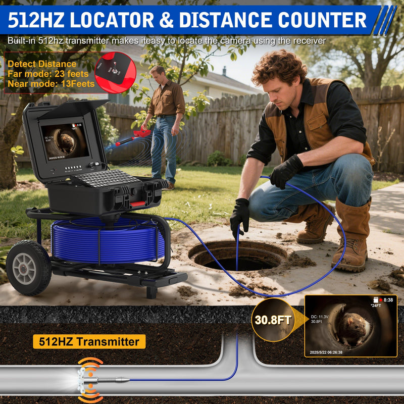 Octopusscan OS10DX1 Sewer Inspection Camera – 512Hz Locator, Self-Leveling & 246ft Cable - Octopusscan