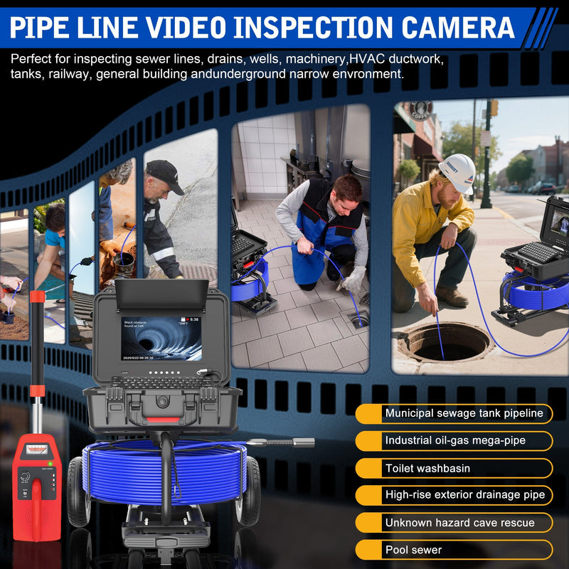 Octopusscan OS10DX1 Sewer Inspection Camera – 512Hz Locator, Self-Leveling & 246ft Cable - Octopusscan